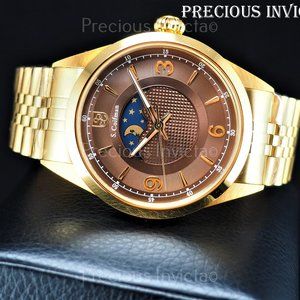 NEW S. Coifman Men's 44mm Moon Window LMT ED Gold Tone Brown Dial Bracelet Watch